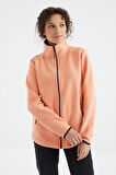 Kavun İçi Dik Yaka Fermuarlı Rahat Form Kadın Polar Sweatshirt - 97173 | L