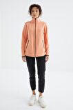 Kavun İçi Dik Yaka Fermuarlı Rahat Form Kadın Polar Sweatshirt - 97173 | L