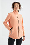 Kavun İçi Dik Yaka Fermuarlı Rahat Form Kadın Polar Sweatshirt - 97173 | S
