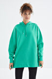 Deniz Yeşili Reglan Kol Basic Kapüşonlu Oversize Tunik - 97242 | S