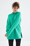 Deniz Yeşili Reglan Kol Basic Kapüşonlu Oversize Tunik - 97242 | XL