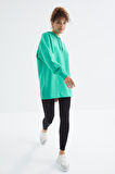 Deniz Yeşili Reglan Kol Basic Kapüşonlu Oversize Tunik - 97242 | XL