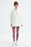 Ekru Reglan Kol Renk Detaylı Basıc Kapüşonlu Oversize Tunik - 97242 | M