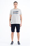 Gri Melanj Yazı Desen Baskılı Standart Kalıp O Yaka Erkek T-Shirt - 88172 | XL