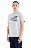 Gri Melanj Yazı Desen Baskılı Standart Kalıp O Yaka Erkek T-Shirt - 88172 | XL