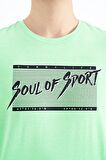 Neon Yeşil Yazı Desen Baskılı Standart Kalıp O Yaka Erkek T-Shirt - 88172 | M