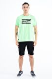 Neon Yeşil Yazı Desen Baskılı Standart Kalıp O Yaka Erkek T-Shirt - 88172 | XXL