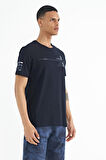 Lacivert Ön Ve Kol Baskı Detaylı Standart Form O Yaka Erkek T-shirt - 88213 | M