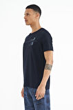 Lacivert Ön Ve Kol Baskı Detaylı Standart Form O Yaka Erkek T-shirt - 88213 | M