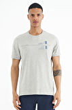 Gri Melanj Ön Ve Kol Baskı Detaylı Standart Form O Yaka Erkek T-shirt - 88213 | S