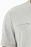 Gri Melanj Ön Ve Kol Baskı Detaylı Standart Form O Yaka Erkek T-shirt - 88213 | S