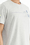 Gri Melanj Ön Ve Kol Baskı Detaylı Standart Form O Yaka Erkek T-shirt - 88213 | S