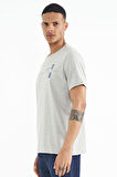 Gri Melanj Ön Ve Kol Baskı Detaylı Standart Form O Yaka Erkek T-shirt - 88213 | S