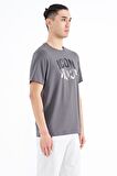 Koyu Gri Yazı Baskılı O Yaka Standart Kalıp Erkek T-Shirt - 88174 | S