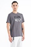 Koyu Gri Yazı Baskılı O Yaka Standart Kalıp Erkek T-Shirt - 88174 | S