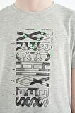 Gri Melanj Ön Baskı Detaylı O Yaka Standart Kalıp Erkek Çocuk T-Shirt - 11099