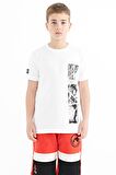 Beyaz Baskı Detaylı O Yaka Standart Kalıp Erkek Çocuk T-Shirt - 11104 | 12-13