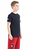 Lacivert Baskı Detaylı O Yaka Standart Kalıp Erkek Çocuk T-Shirt - 11104 | 9-10