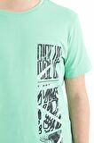 Su Yeşili Baskı Detaylı O Yaka Standart Kalıp Erkek Çocuk T-Shirt - 11104 | 12-13