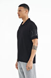 Siyah Kol Baskı Detaylı Polo Yaka Standart Form Erkek T-shirt - 88240 | XL