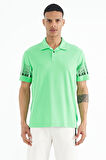Su Yeşili Kol Baskı Detaylı Polo Yaka Standart Form Erkek T-shirt - 88240 | S