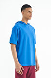 Saks Kapüşonlu Kol Etiket Detaylı Oversize Erkek T-shirt - 88179 | S