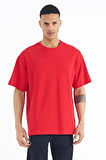 Kırmızı Kol Arma Detaylı Basic Oversize Erkek T-Shirt - 88193 | M