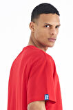 Kırmızı Kol Arma Detaylı Basic Oversize Erkek T-Shirt - 88193 | M