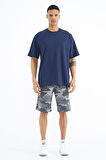 İndigo Kol Arma Detaylı Basic Oversize Erkek T-Shirt - 88193