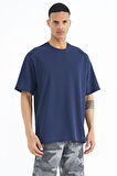 İndigo Kol Arma Detaylı Basic Oversize Erkek T-Shirt - 88193