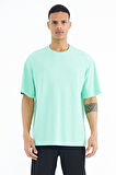 Su Yeşili Kol Arma Detaylı Basic Oversize Erkek T-Shirt - 88193 | S