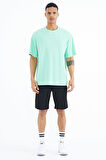 Su Yeşili Kol Arma Detaylı Basic Oversize Erkek T-Shirt - 88193 | S