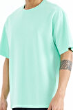 Su Yeşili Kol Arma Detaylı Basic Oversize Erkek T-Shirt - 88193 | S