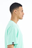 Su Yeşili Kol Arma Detaylı Basic Oversize Erkek T-Shirt - 88193 | S