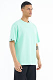 Su Yeşili Kol Arma Detaylı Basic Oversize Erkek T-Shirt - 88193 | S