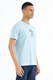 Açık Mavi Ön ve Tek Kol Baskı Detaylı O Yaka Erkek T-shirt - 88176 | M