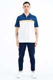Beyaz Renk Geçişli Polo Yaka Standart Kalıp Erkek T-Shirt - 88238 | XXL