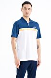 Beyaz Renk Geçişli Polo Yaka Standart Kalıp Erkek T-Shirt - 88238 | XXL