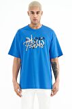 Saks Yazı Nakışlı O Yaka Oversize Erkek T-Shirt - 88223 | XL