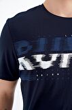 Lacivert Ön Cep Detaylı Baskılı Standart Kalıp Erkek T-Shirt - 88200 | XXL