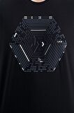 Siyah Desen Baskılı Standart Kalıp Erkek T-Shirt - 88231 | S