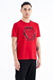 Kırmızı Desen Baskılı Standart Kalıp Erkek T-Shirt - 88231 | M