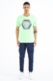 Neon Yeşil Desen Baskılı Standart Kalıp Erkek T-Shirt - 88231 | XL