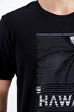 Siyah Slogan Baskılı O Yaka Standart Kalıp Erkek T-Shirt - 88190 | M