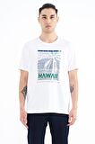 Beyaz Slogan Baskılı O Yaka Standart Kalıp Erkek T-Shirt - 88190 | XXL