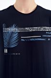 Lacivert Yazı Desen Baskılı O Yaka Standart Kalıp Erkek T-Shirt - 88183 | XXL