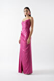 Odobella Kalp Yaka Straplez Anvelop Uzun Abiye Elbise FUŞYA