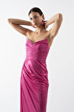Odobella Kalp Yaka Straplez Anvelop Uzun Abiye Elbise FUŞYA