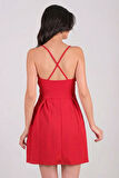 Cavazos İnce Askılı V Yaka Kısa Abiye Elbise KIRMIZI