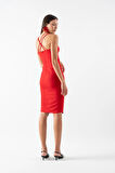 Berridge V Yaka Sırtı Çapraz Kısa Abiye Elbise KIRMIZI